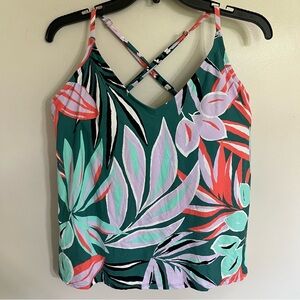 Women’s Anne Cole Tankini Top Tropical Print Cross Straps Size Large